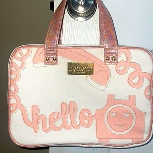 Benefit cosmetic bag. Double sided zip compartments.